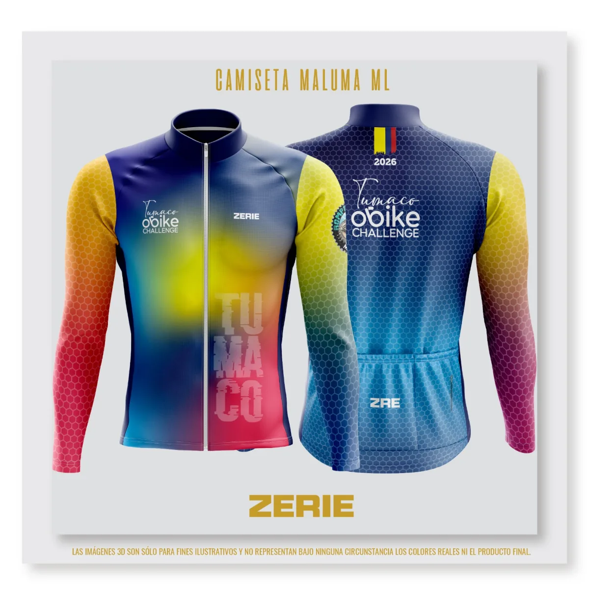 Jersey oficial Tumaco obike Challenge — Camiseta Maluma ML por ZERIE, frente y espalda